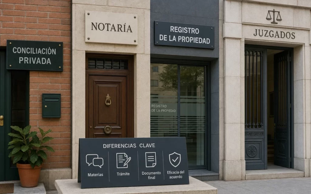 Conciliación privada, notarial, registral y judicial: diferencias en España